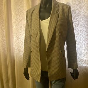 Calvin Klein Womans blazer in houndstooth plaid black and tan neutral colors